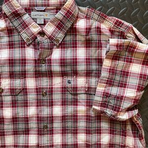 Carhartt Relaxed Fit Men's Short Sleeve Red Plaid Button Up XL
